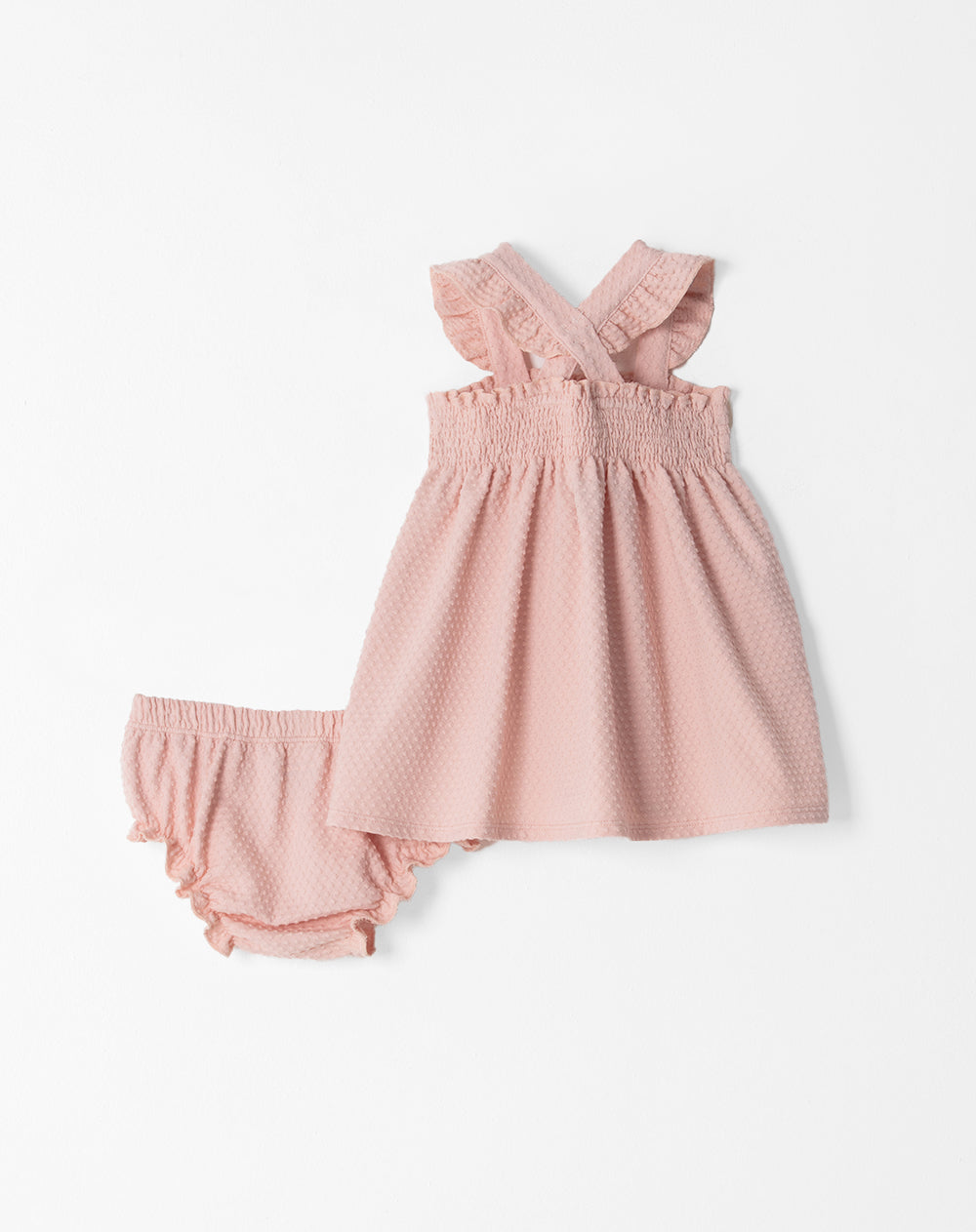 Conjunto vestido + panty en tela con textura rosado