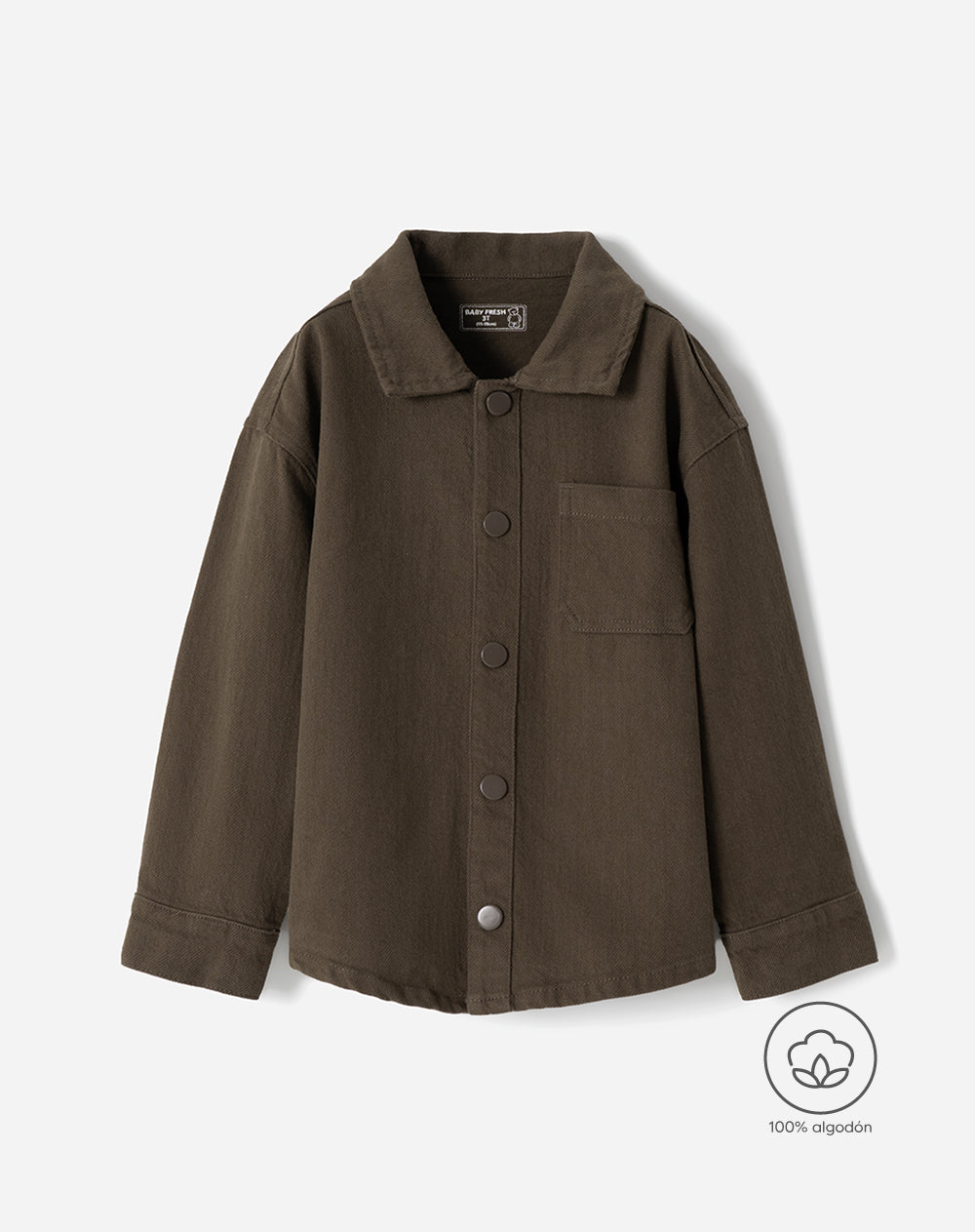 Camisa manga larga oversize algodón café niño