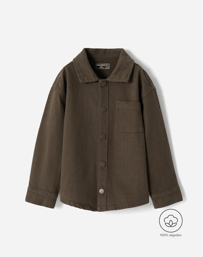 Camisa manga larga oversize algodón café niño