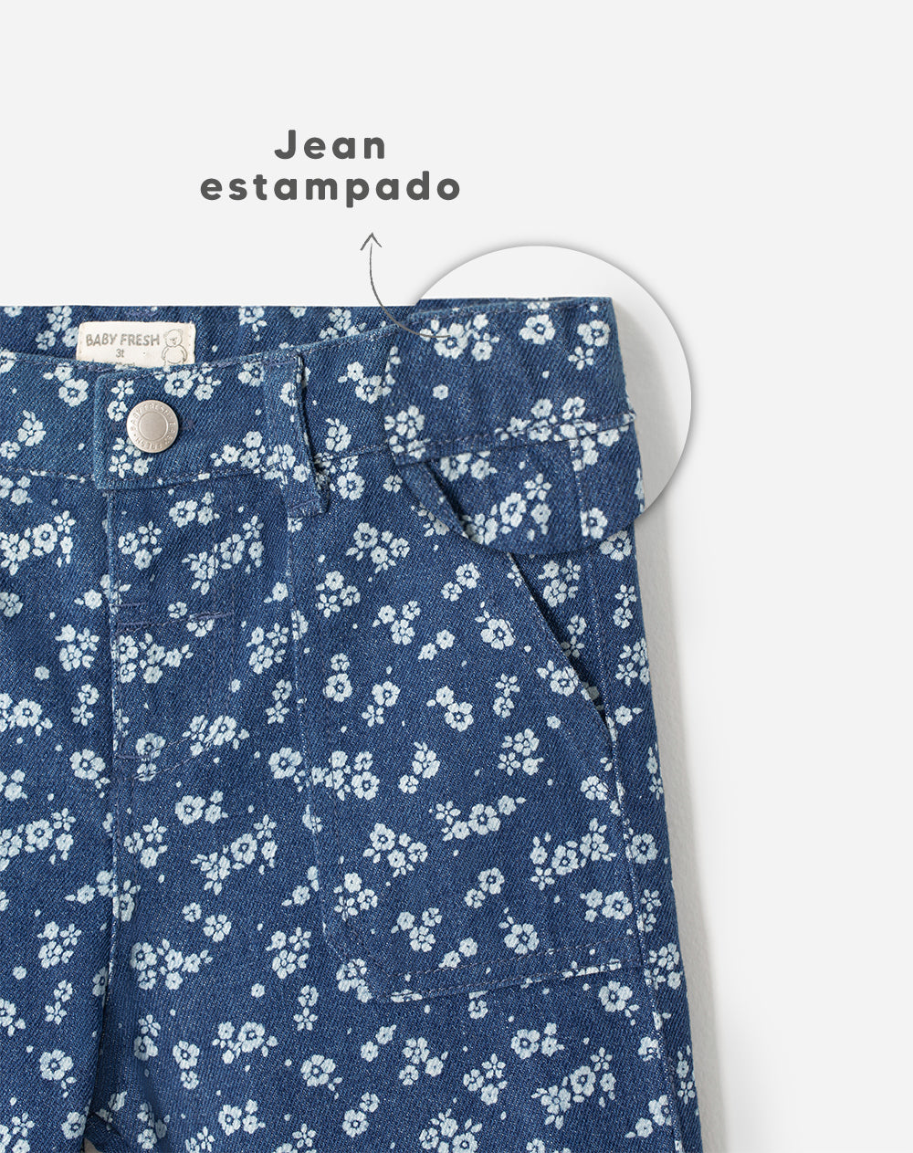 Jean recto tiro alto estampado niña