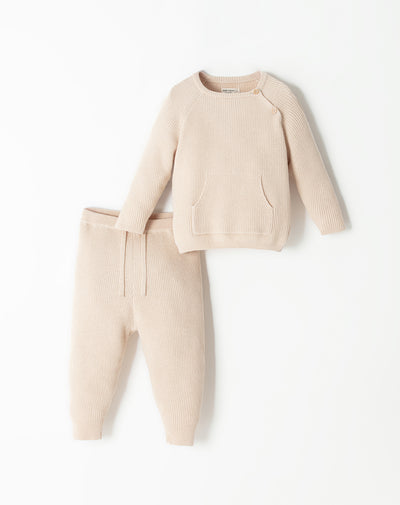 Conjunto pantalon largo manga larga crema