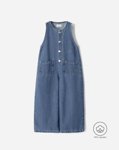 Enterizo largo oversize  índigo medio niña