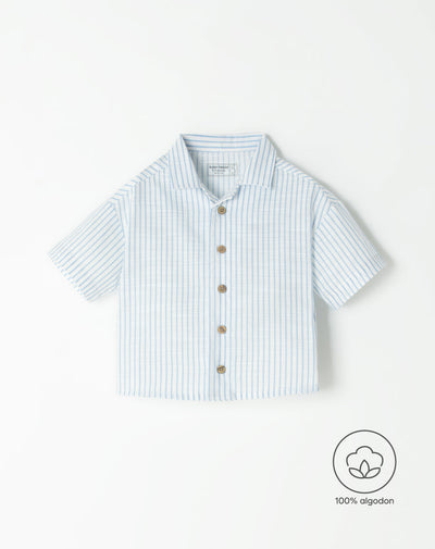 Camisa relaxed fit manga corta blanco estampado
