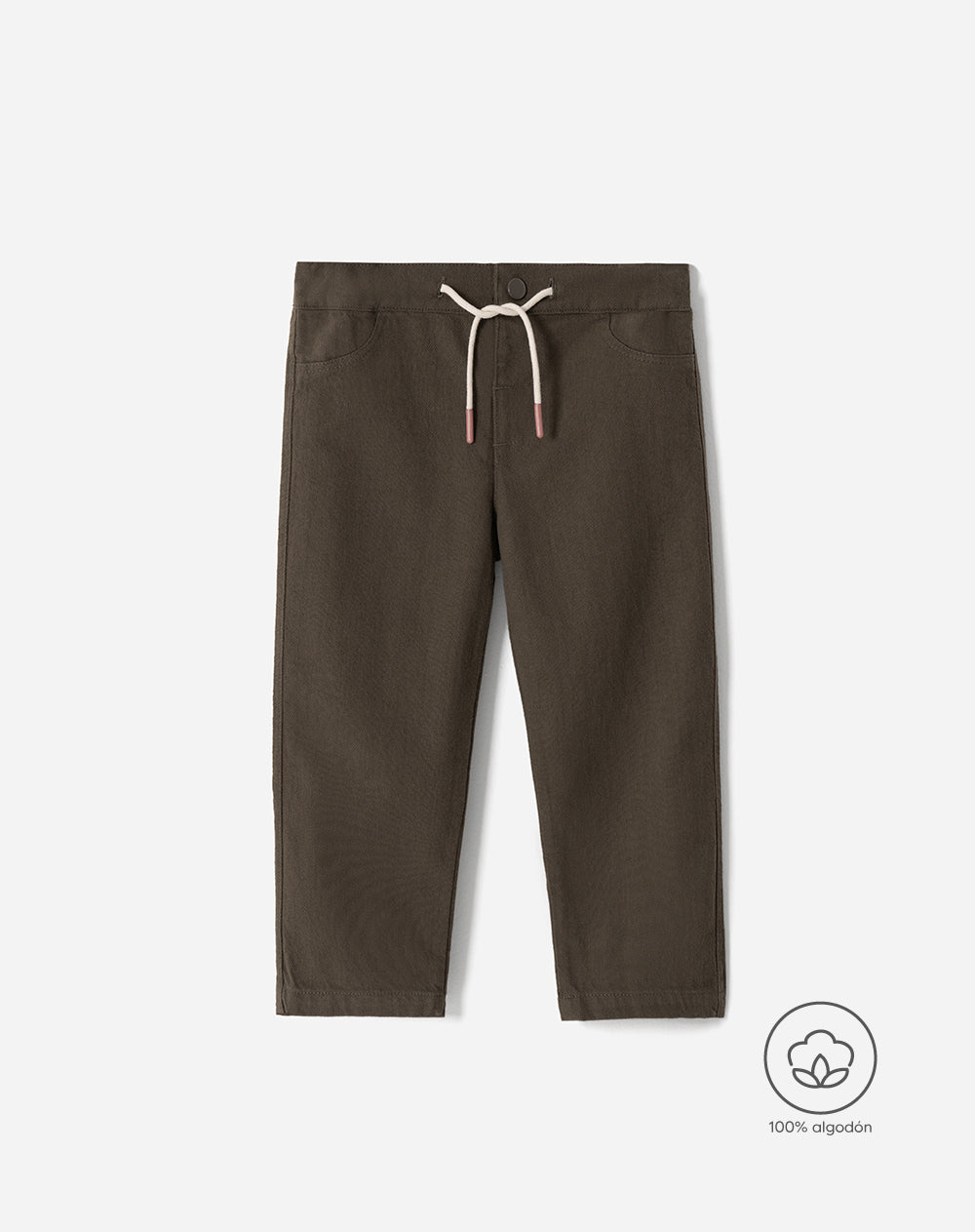 Pantalón regular tiro medio drill algodón café niño