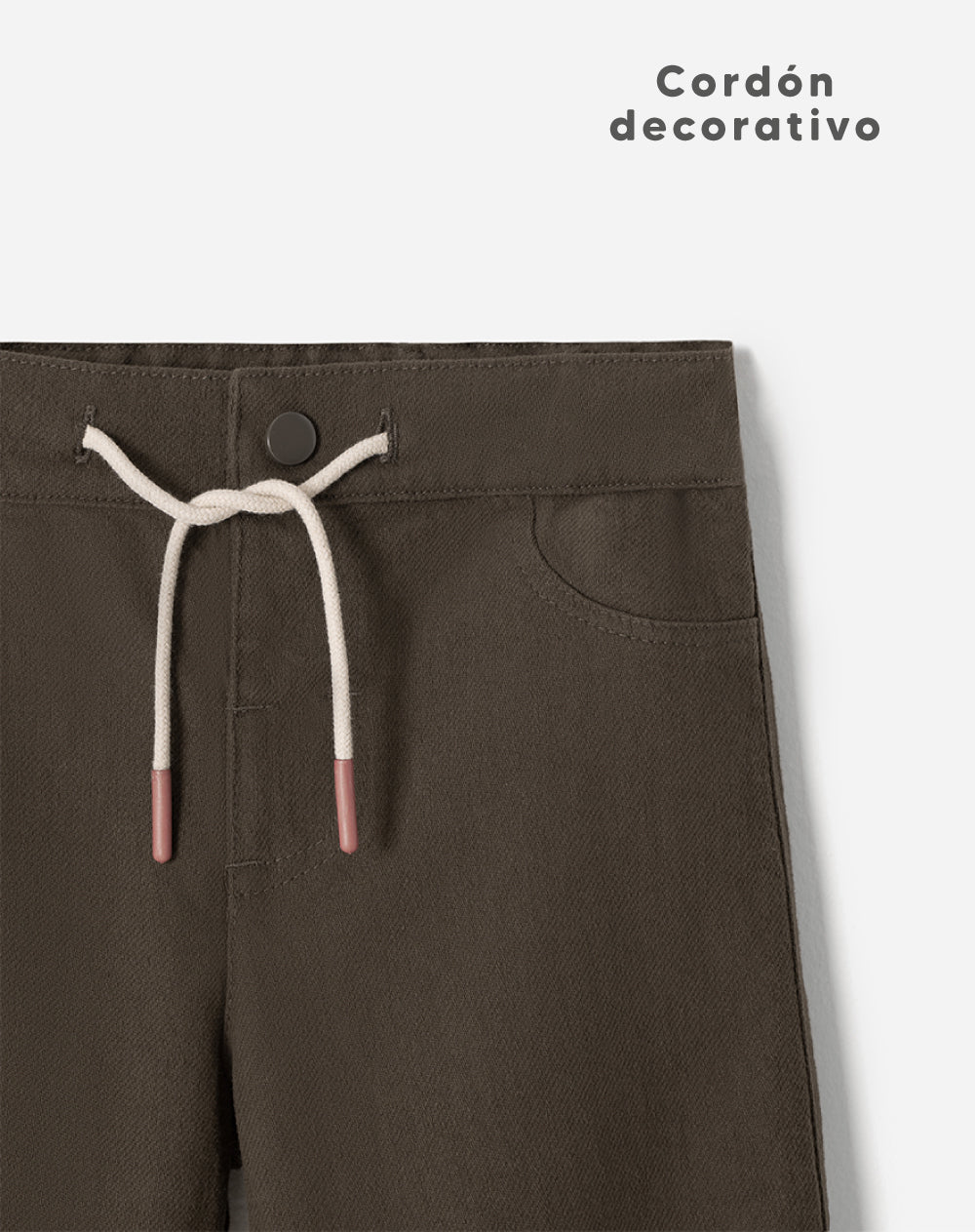 Pantalón regular tiro medio drill algodón café niño