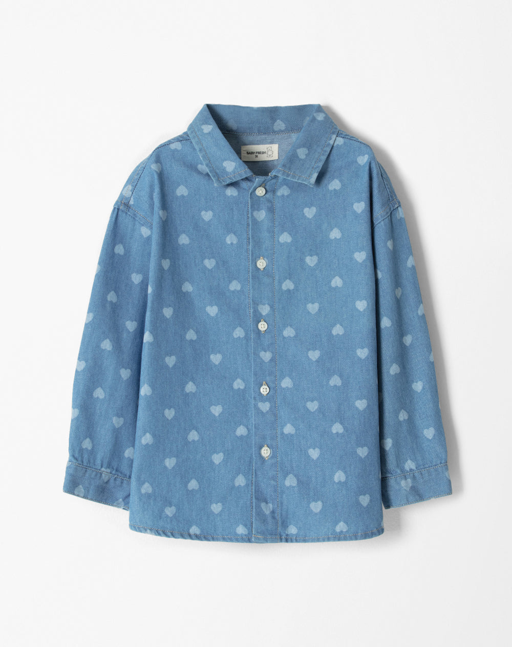 Camisa regular fit manga larga denim estampada