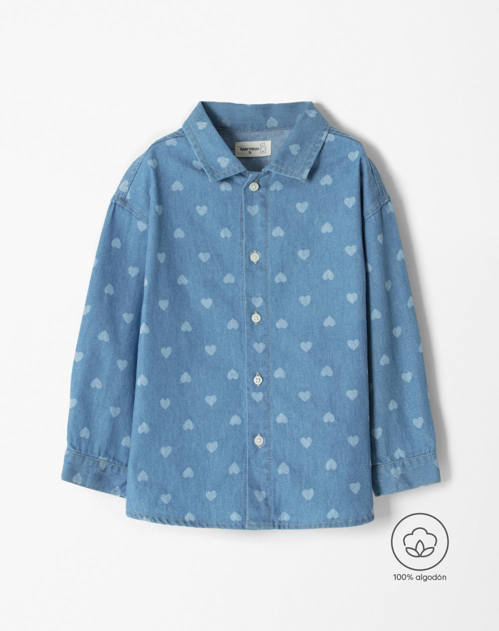 Camisa regular fit manga larga denim estampada