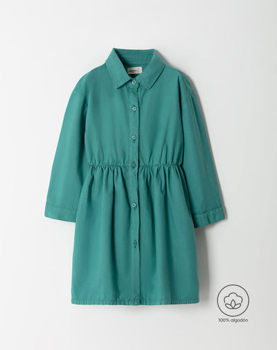 Vestido camisero midi algodón verde niña
