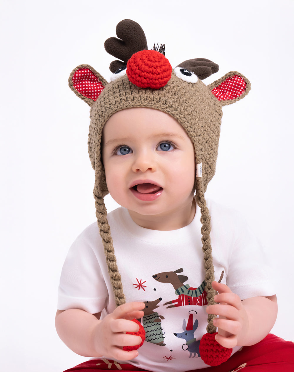 Gorro tejido reno café unisex navidad