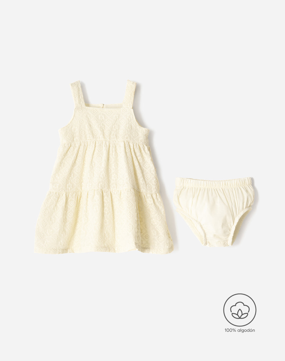 Conjunto bebé niña vestido + bloomer crema