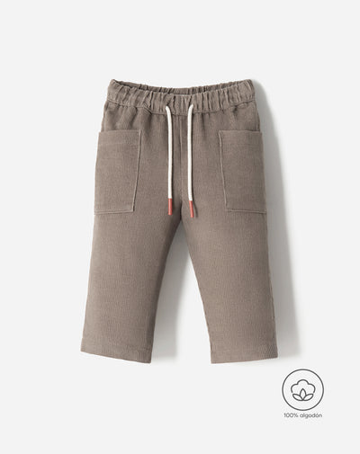 Pantalón regular algodón corduroy café bebé