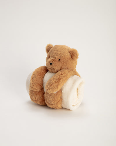 Cobija con peluche de osito beige