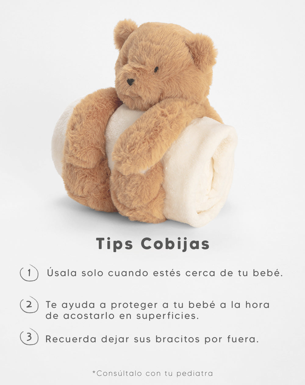 Cobija con peluche de osito beige