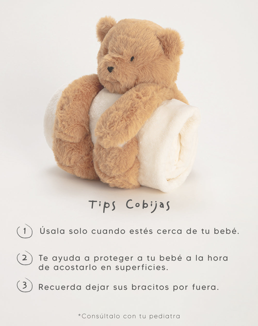 Cobija con peluche de osito beige