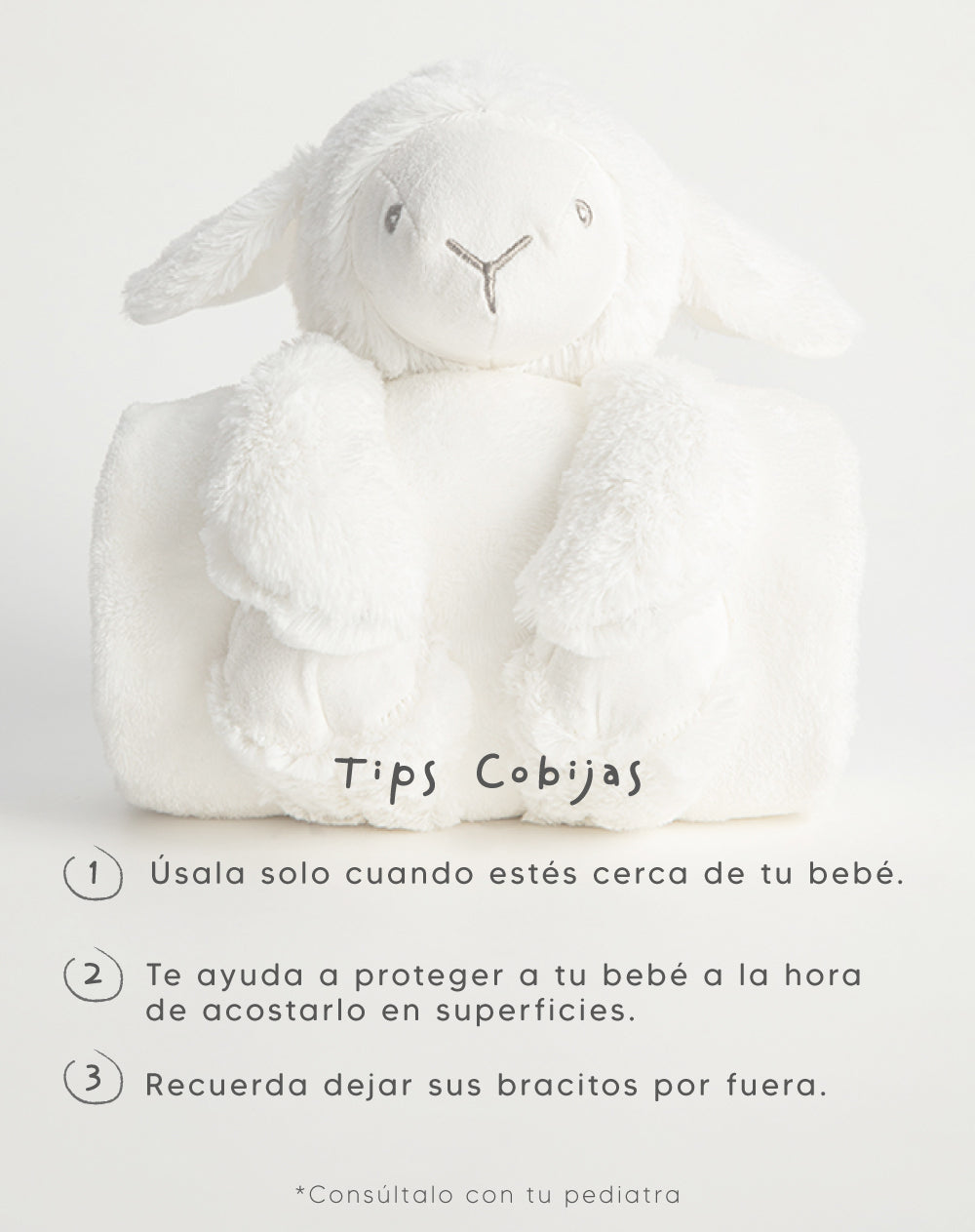 Cobija con peluche de oveja  blanco