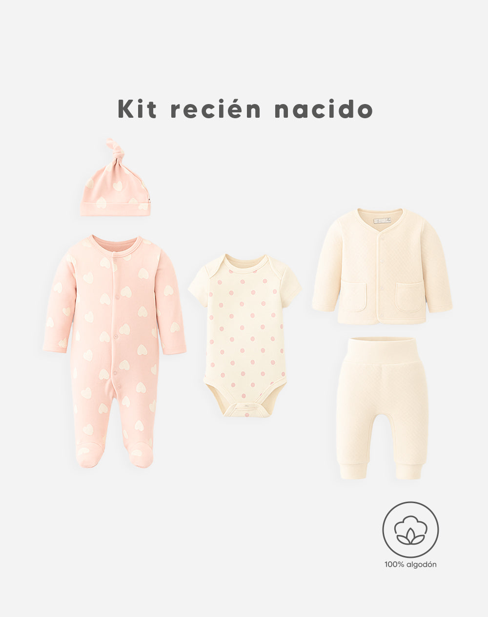 Set bebé unisex body + enterizo + buzo + pantalón + gorro algodón surtida