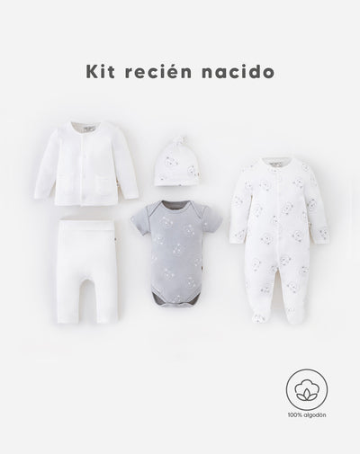 Set bebé unisex body + enterizo + buzo + pantalón + gorro algodón surtida