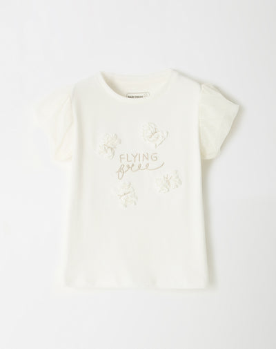 Camiseta de mariposas manga corta en tull