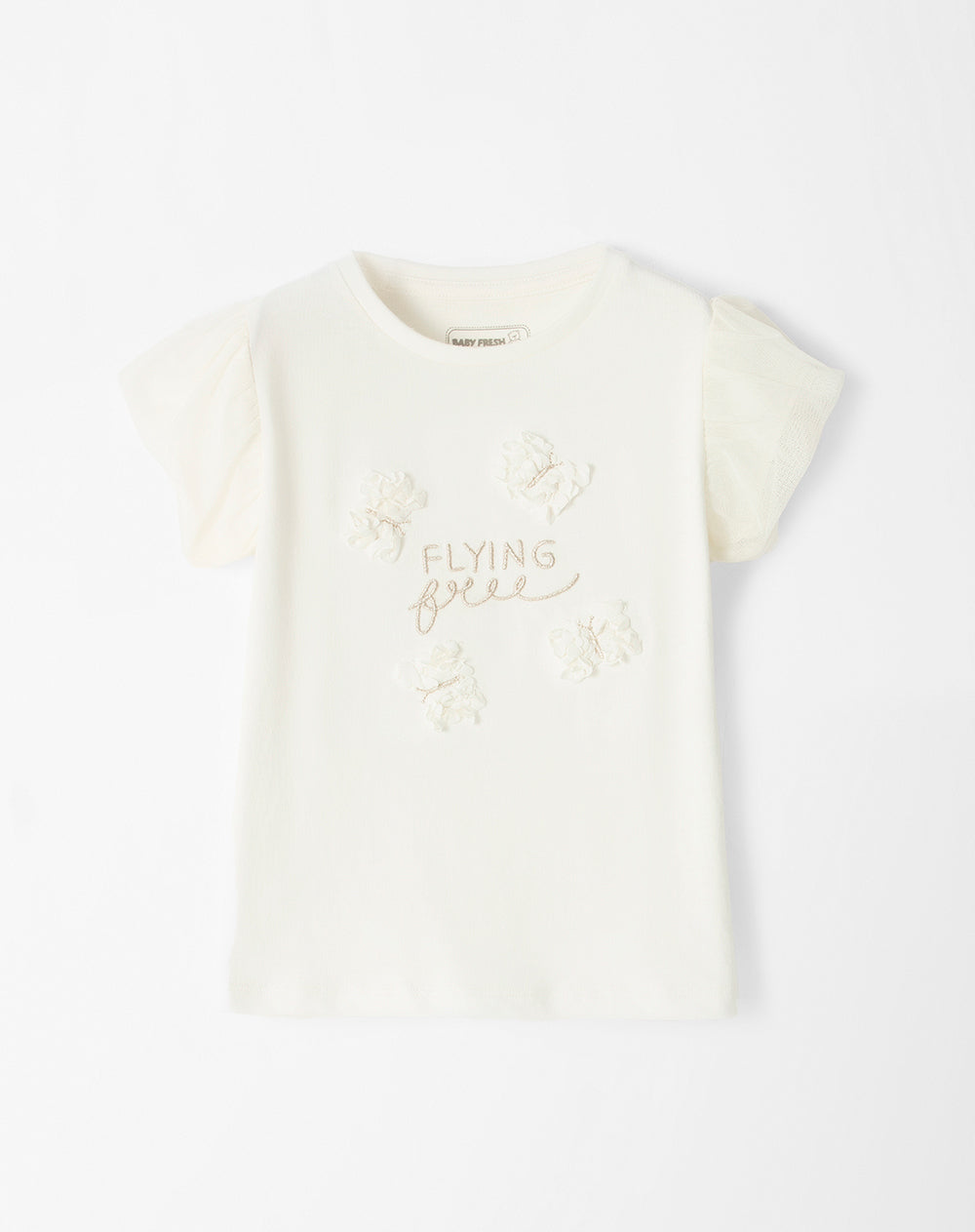Camiseta de mariposas manga corta en tull
