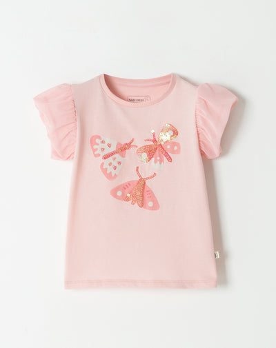 Camiseta de mariposas manga corta con tull