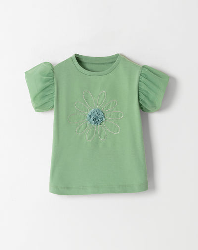 Camiseta de flor manga corta en tull