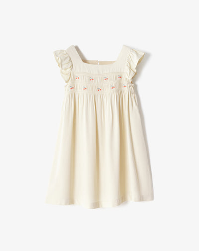 Vestido regular bordado crema niña