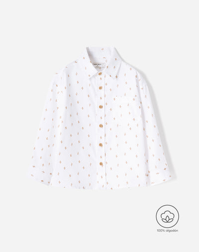 Camisa oversize manga larga blanco estampada niño