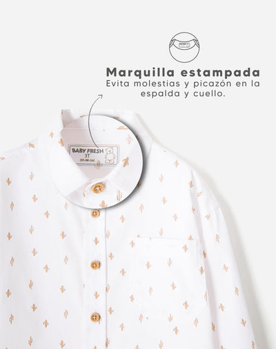 Camisa oversized fit manga larga blanco estampado