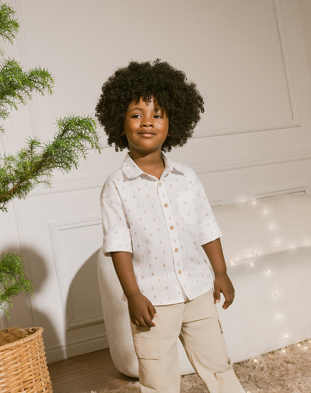 Camisa oversize manga larga blanco estampado niño