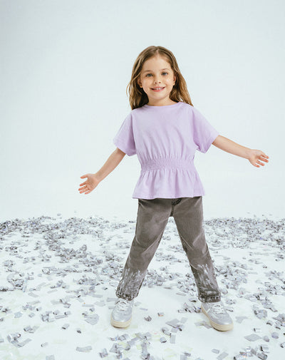 Jean recto tiro medio gris niña