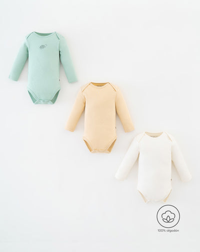 3 bodys cuello redondo manga larga surtido