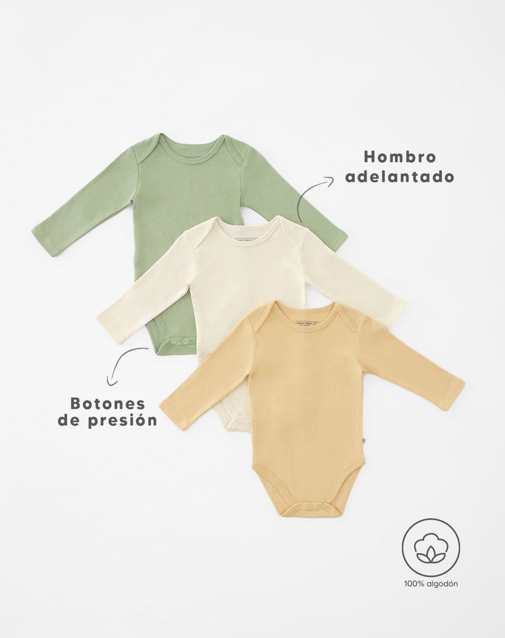 3 bodies cuello redondo manga larga surtidos