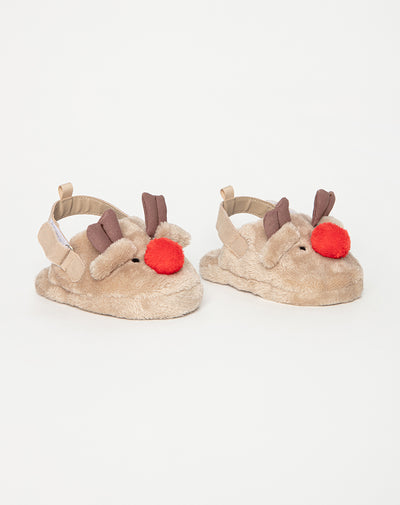 Pantuflas reno navidad cafés niños unisex