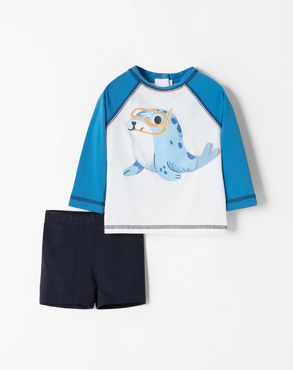 Conjunto boxer manga larga azul
