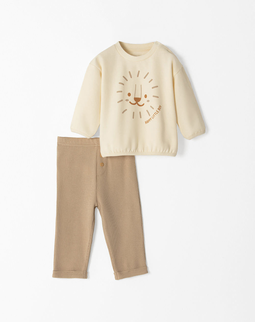 Conjunto pantalon largo manga larga beige