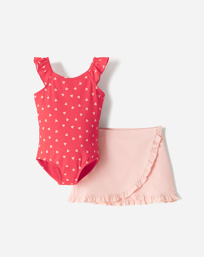 Vestido de baño + falda protección UV estampado niña