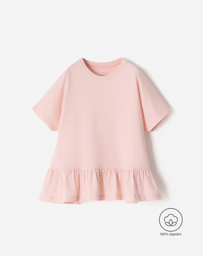 Camiseta oversize algodón rosada niña
