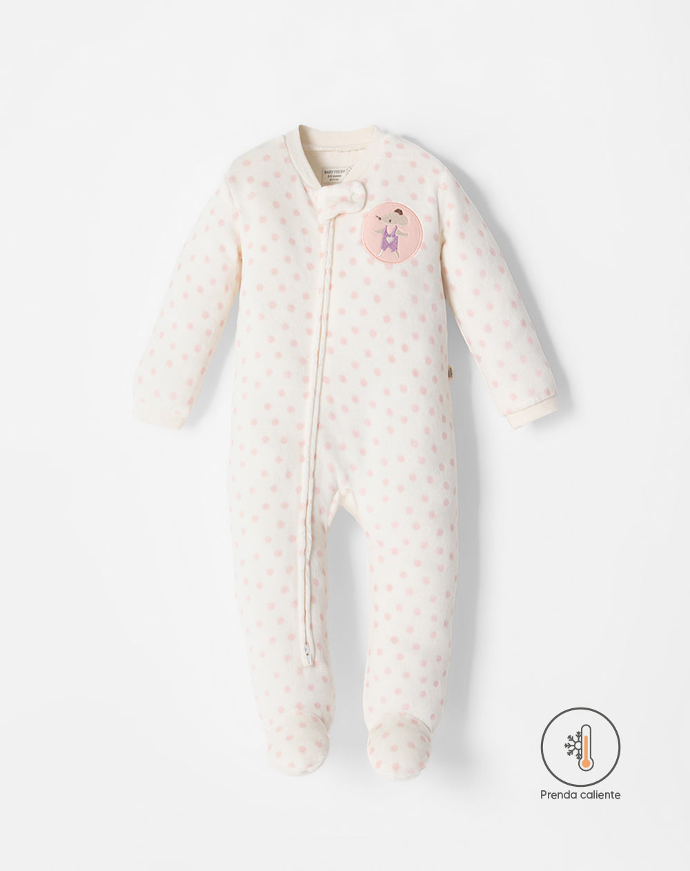 Pijama bebé niña cierre doble sentido manga larga beige puntos