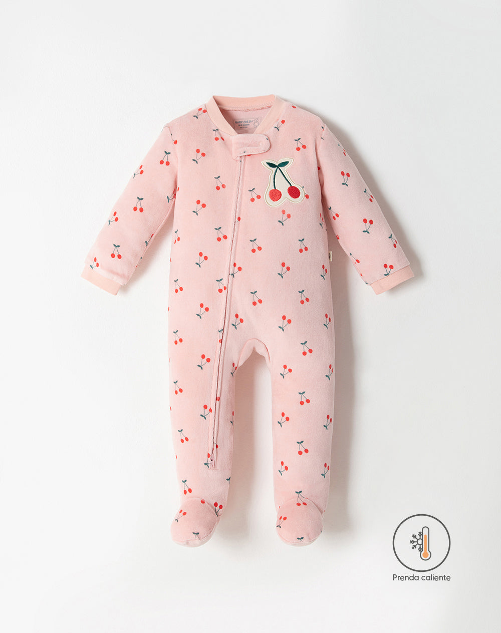 Pijama bebé niña cierre doble sentido manga larga rosada cerezas