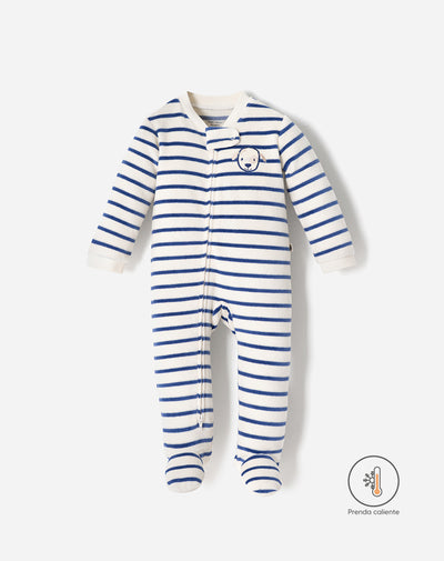 Pijama regular fit manga larga azul con rayas