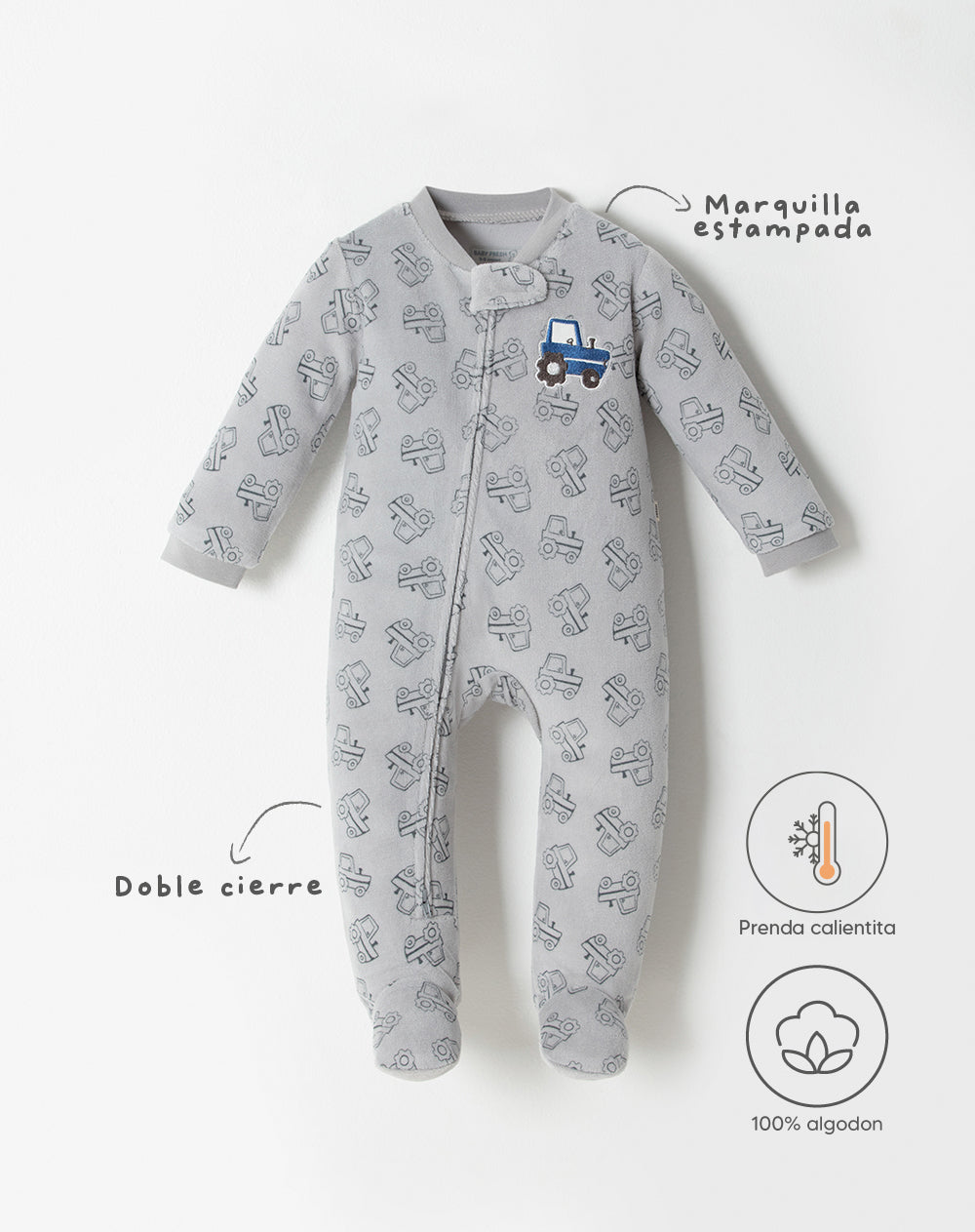 Pijama regular fit manga larga gris estampada