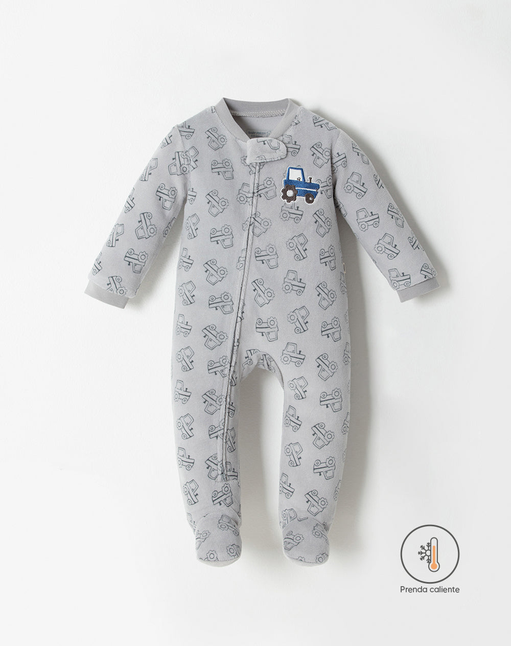 Pijama bebé niño cierre doble sentido manga larga gris carros