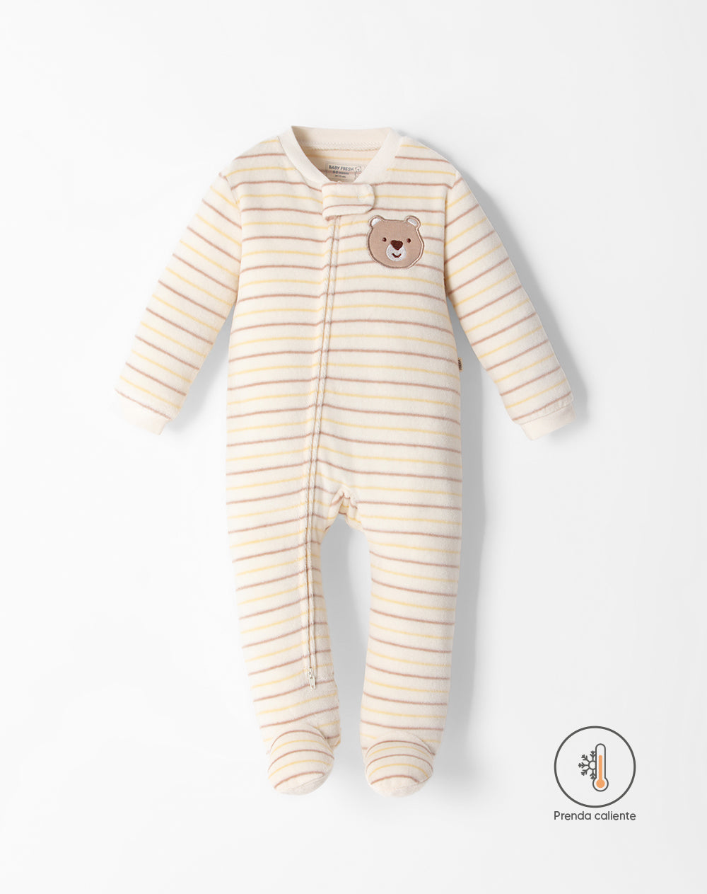 Pijama bebé niño cierre doble sentido manga beige rayas