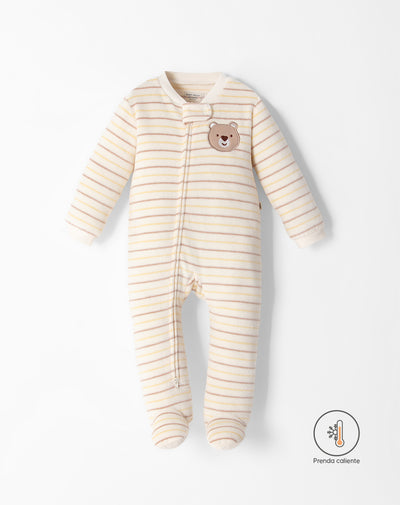 Pijama bebé niño cierre doble sentido manga beige rayas