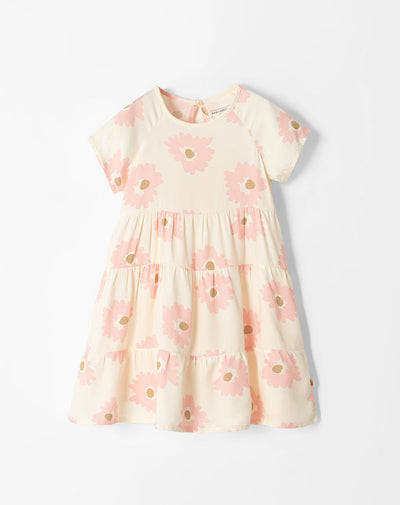 Vestido medio beige estampado