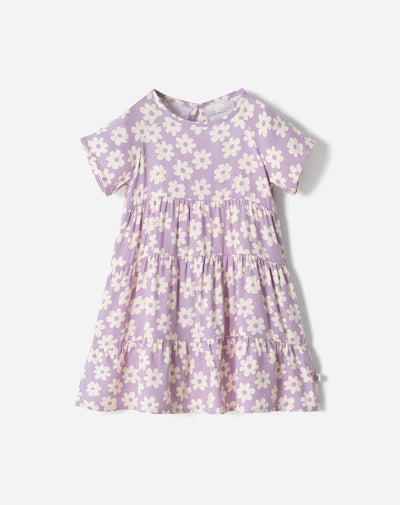 Vestido medio morado estampado