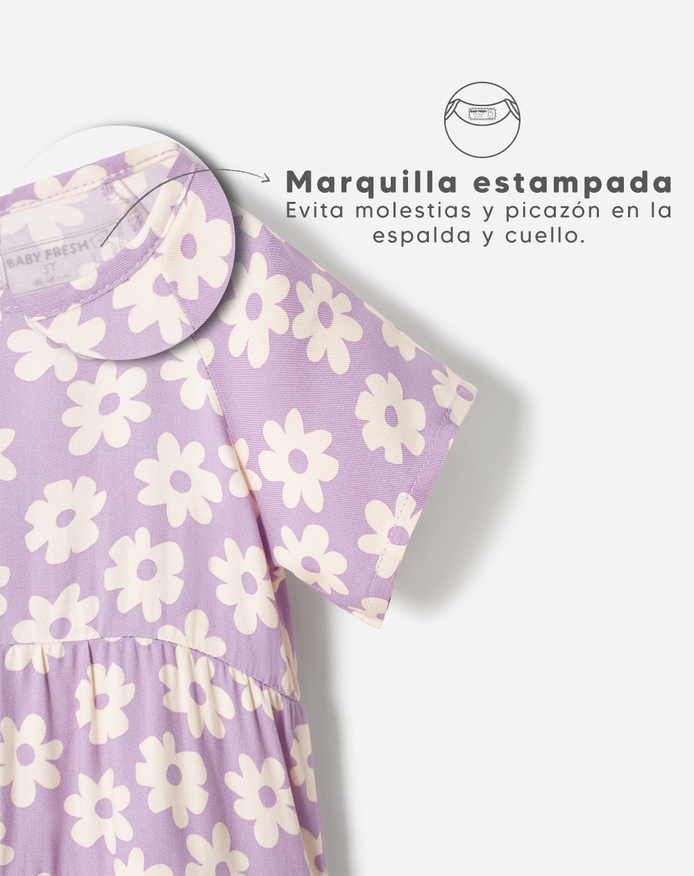 Vestido medio morado estampado