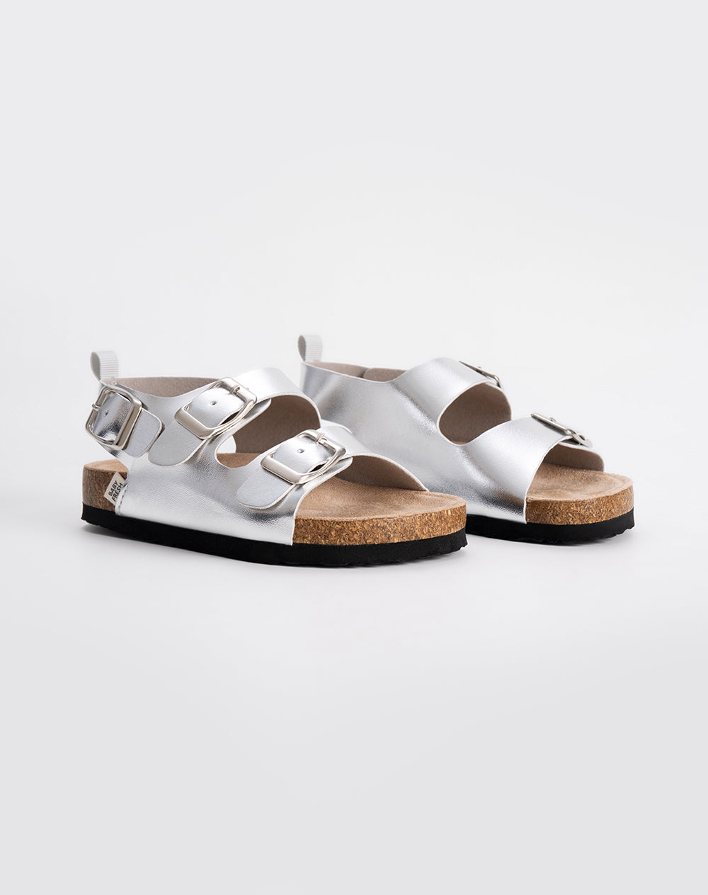 Sandalias tipo birkenstock plateadas niña