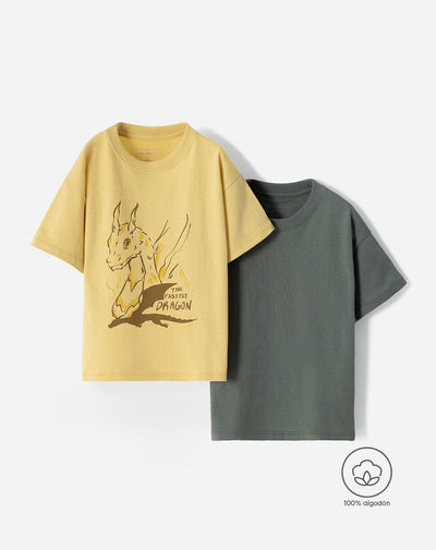Camiseta regular algodón x2unds surtida niño