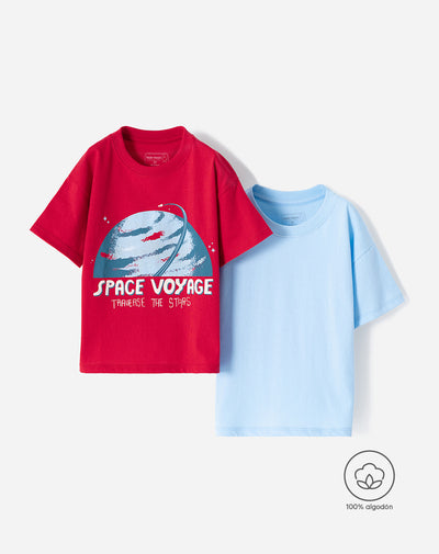 Camiseta regular algodón x2unds surtida niño